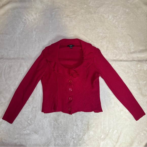 Alfani Boiled Wool Flutter Collar Jacket Maroon Button Down Size PM Petite - Picture 1 of 14